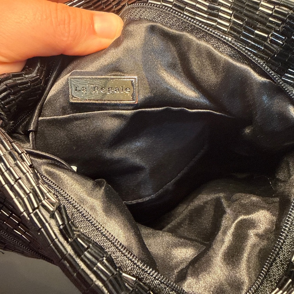 La Regale Vintage Black Bugle Bead Foldover Zip Clutch Evening Bag - Picture 4 of 6